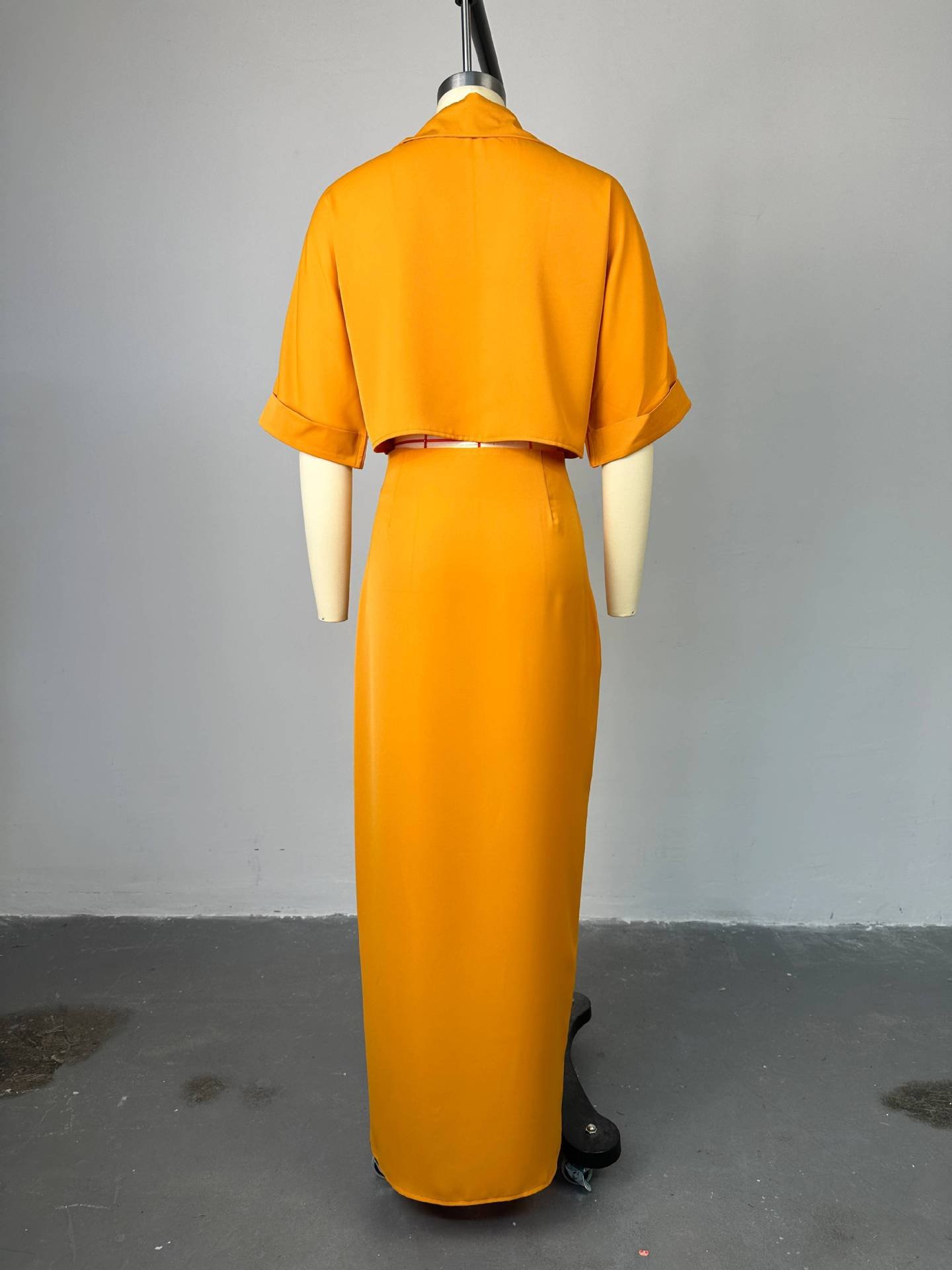 Summer Solid Color Two Piece Set Women Clothing Lapel Short Shirt Top and Split Hip Wrap Long Skirt Sets for Women