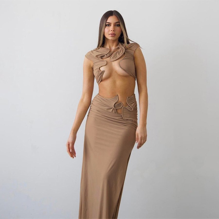 2024 HO New Arrivals 2 Piece Set Crop Tops+maxi Skirt Women's Sets Sexy Solid Women's Sets