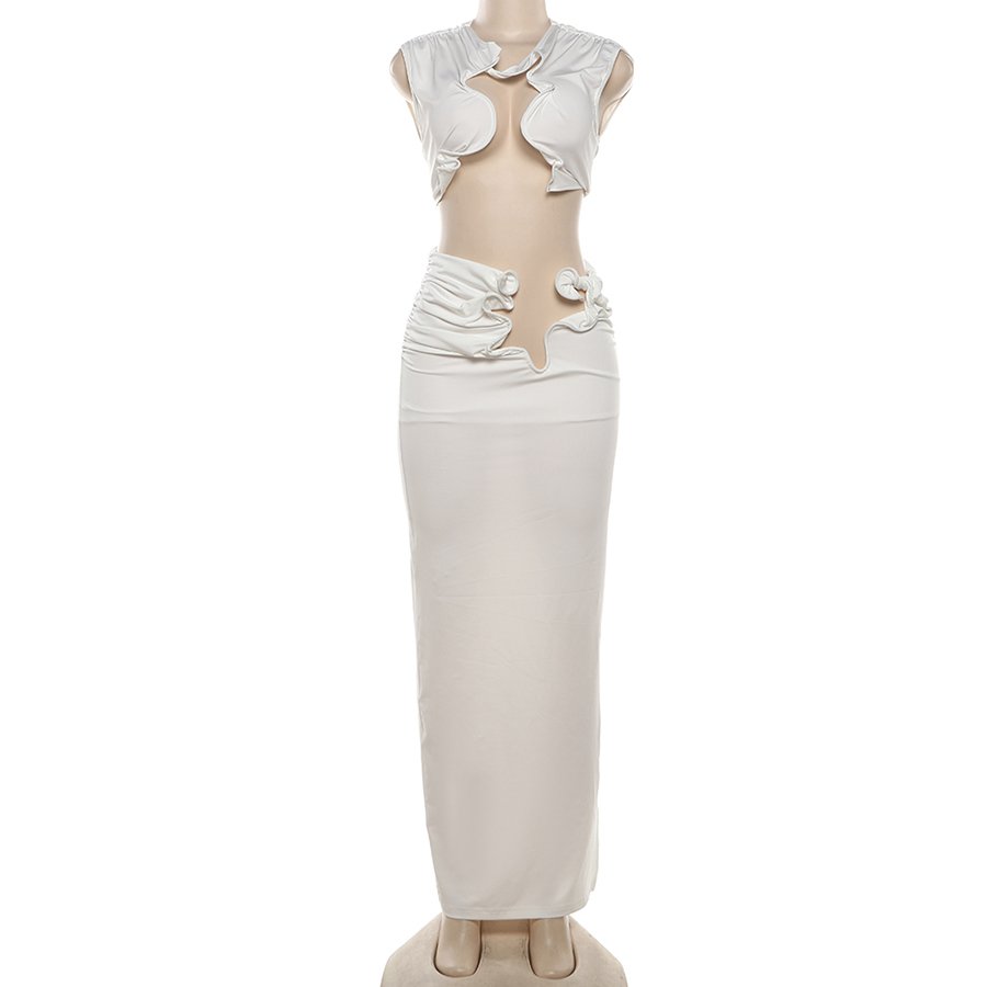 2024 HO New Arrivals 2 Piece Set Crop Tops+maxi Skirt Women's Sets Sexy Solid Women's Sets