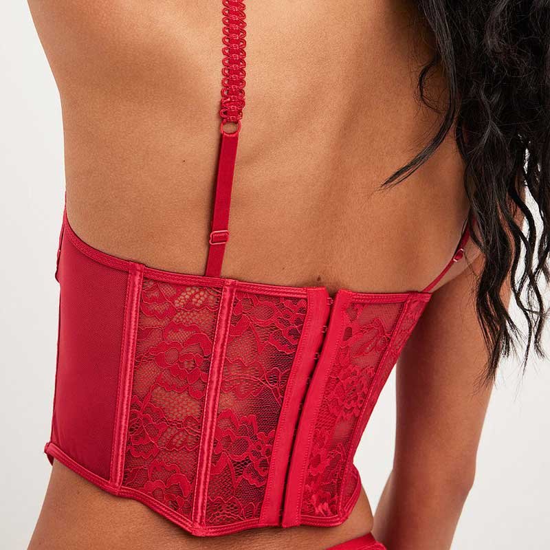 Retro Girl Fishbone Sexy Underwear Sling Thin Gathered Lace Red Valentine'S Day Sexy Lingerie Set