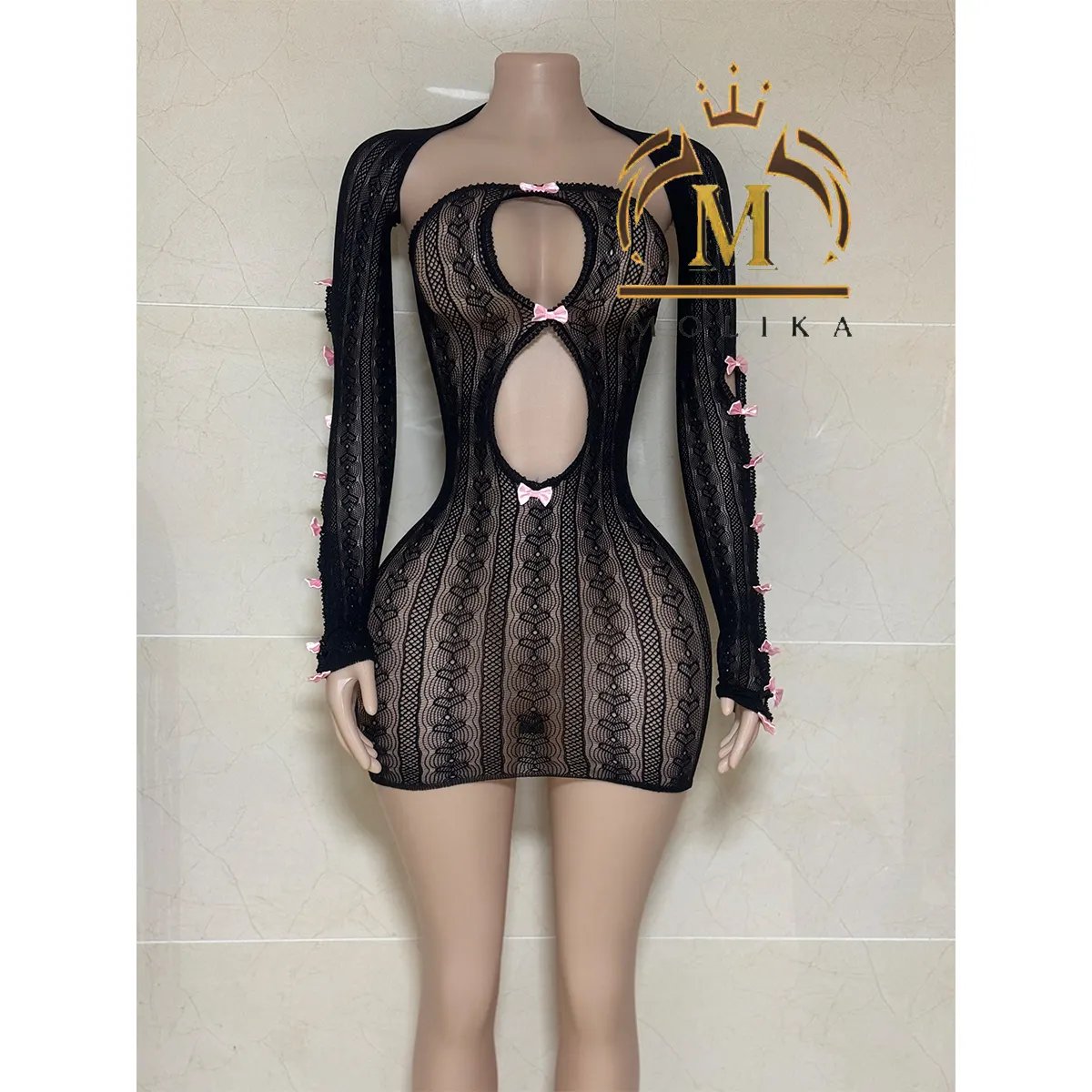 Trendy Women Dresses Sets Knitting Lace Dresses+Pantyhose+Bow 3 Piece Sets Girls Y2K Sexy Matching Dresses Sets Women Clothing