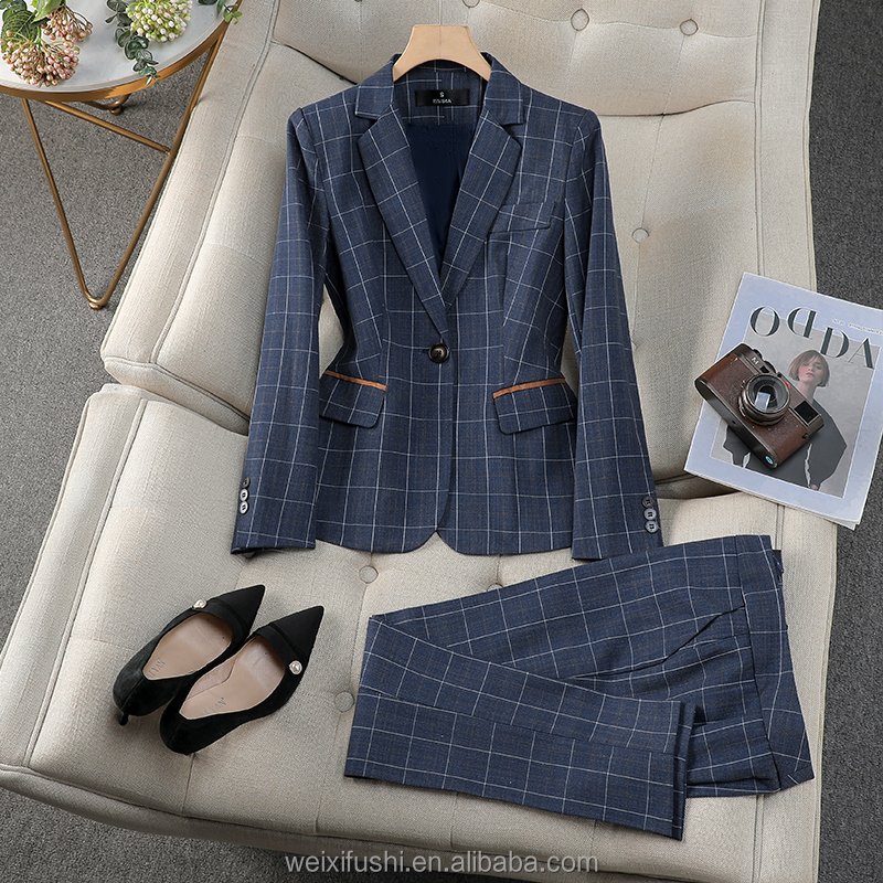 Women's business checkered suit set, British style, elegant and fashionable, high-end professional suit, work pants