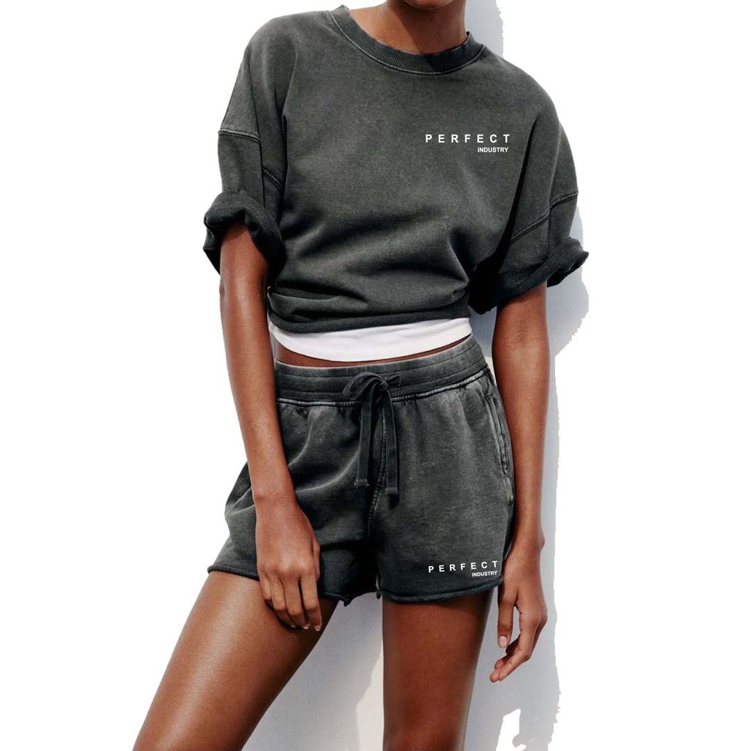 New arrival 2024 acid wash summer sets Women Trendy 2 piece Summer oversized t-Shirts Shorts Set casual wear women clothing