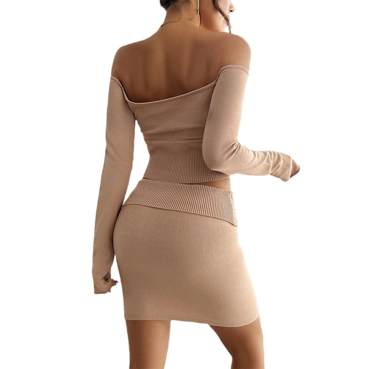 Sexy knitted sweater suit off the shoulder long sleeve crop tops&mini skirt women's sets 2 two piece set women clothing