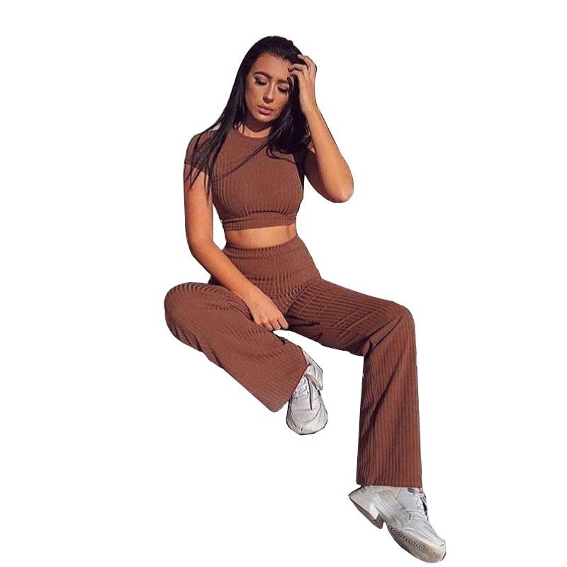 Wholesale Solid Color Women Casual Solid Two-pieces Suit Women Wear Clothing