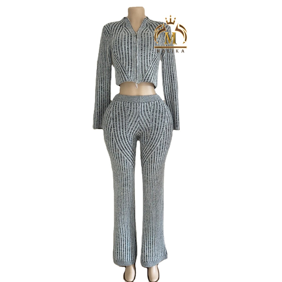 New Winter Fall Women's Outfits Sweater Crop Jacket+Long Pants 2 Piece Set Lady Casual Knitted Two Piece Clothing Sets Women