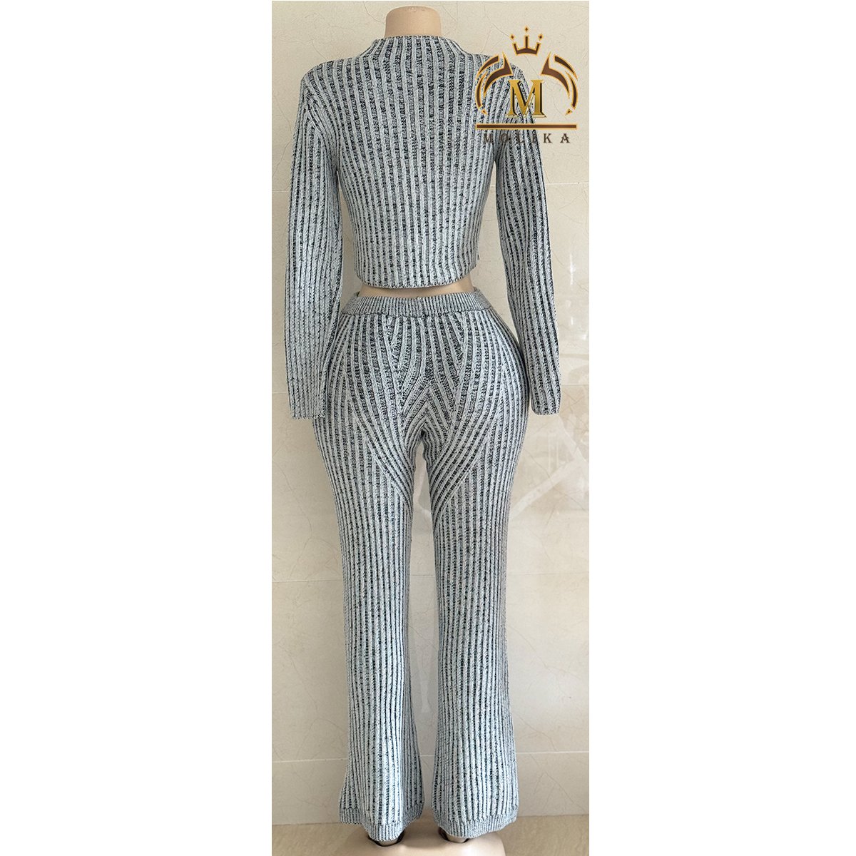 New Winter Fall Women's Outfits Sweater Crop Jacket+Long Pants 2 Piece Set Lady Casual Knitted Two Piece Clothing Sets Women