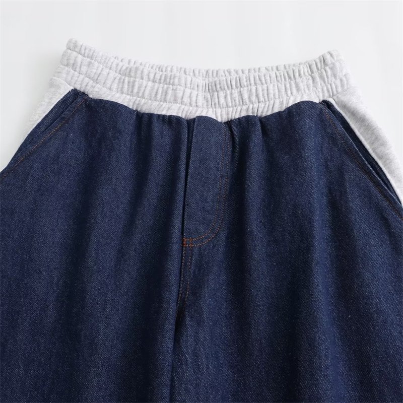 TAOP&ZA Women's 2023 Autumn New Loose Denim Splicing High Waist Casual Elastic Waist Jogging Pants 0085845 0085844