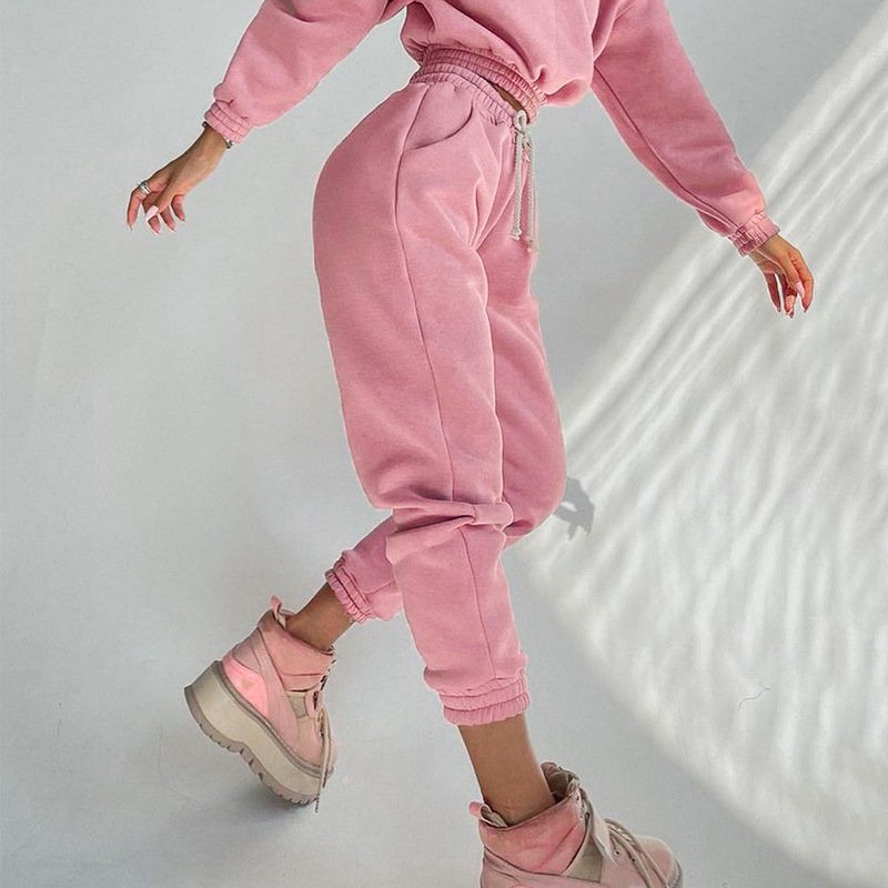 Factory custom logo jogging suit cut long sleeve women's tracksuit plus velvet warm women's tracksuit pants and hoodie set