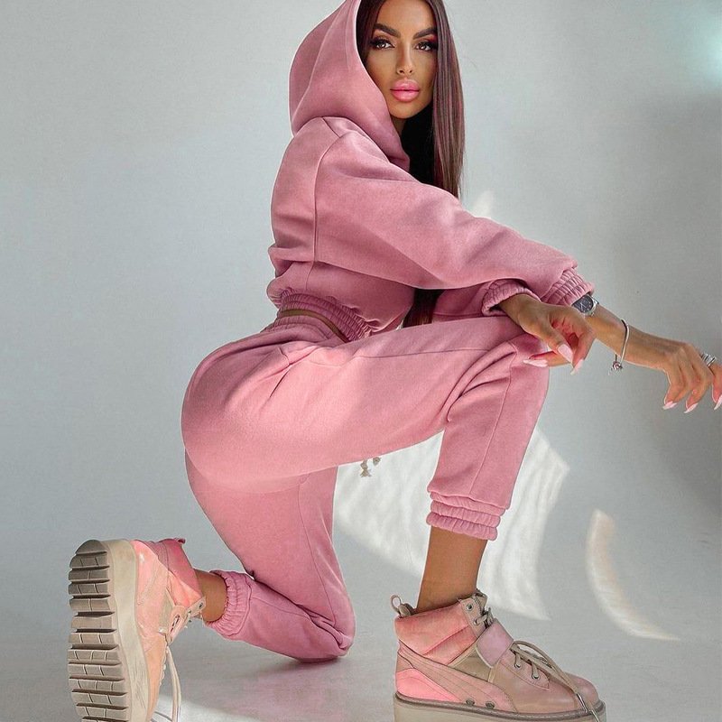 Factory custom logo jogging suit cut long sleeve women's tracksuit plus velvet warm women's tracksuit pants and hoodie set
