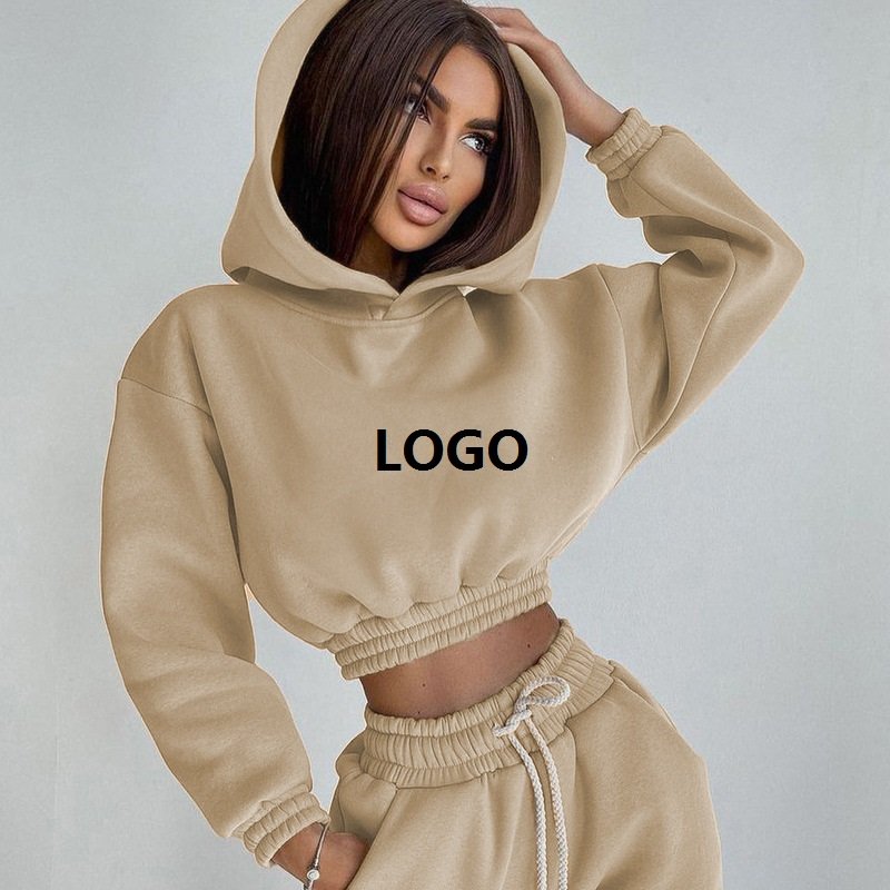 Factory custom logo jogging suit cut long sleeve women's tracksuit plus velvet warm women's tracksuit pants and hoodie set