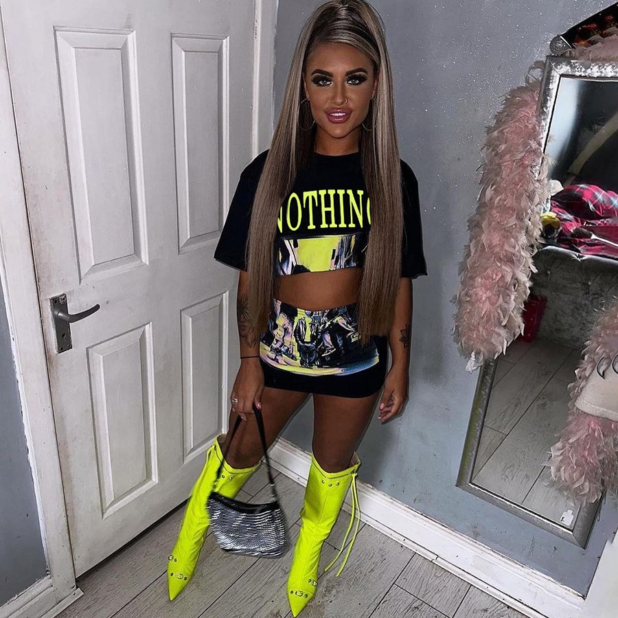 Peeqi K23S27132 Casual Crew Neck Two Pieces Skirts Sets Bare Midriff 2 Piece Set Women Street Style Print Women's Set