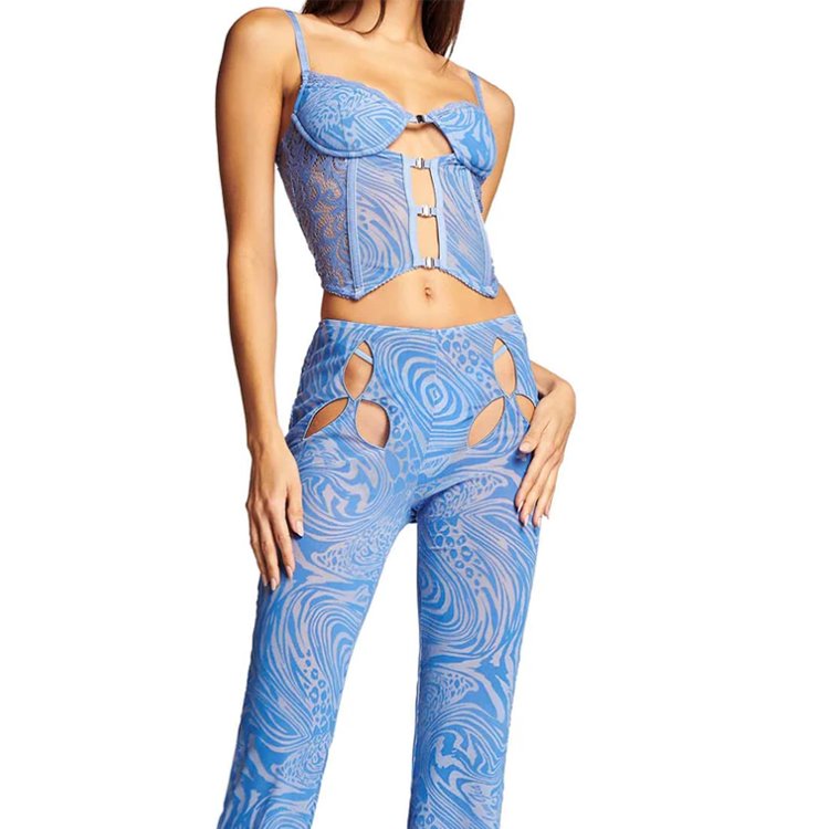 Women's Sexy Pattern Casual Hole Lace Hollow Out Summer Set clothes for ladies spaghetti strap bra set luxury clothing