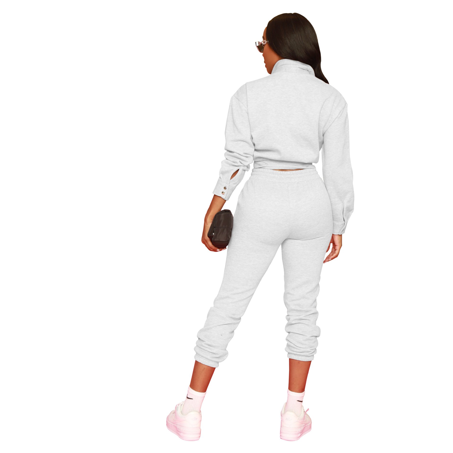 Factory Winter Fashion Plain Tracksuits Outfits Two Piece Custom Sublimation Logo Jogger Sports Plus Size Buttons Women'S Sets