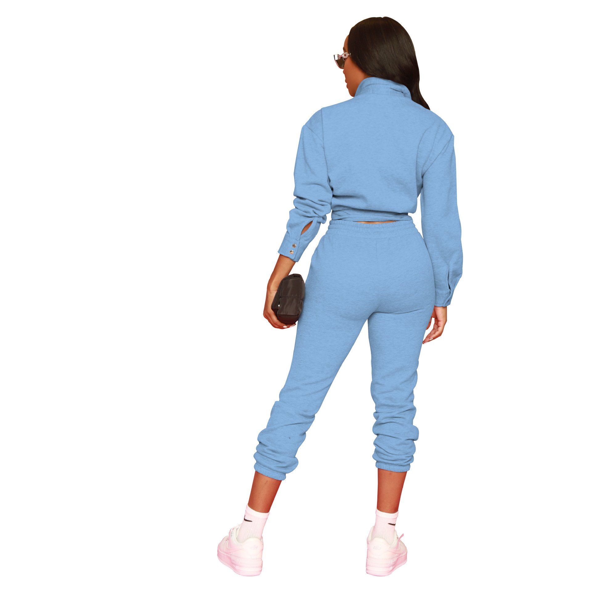 Factory Winter Fashion Plain Tracksuits Outfits Two Piece Custom Sublimation Logo Jogger Sports Plus Size Buttons Women'S Sets