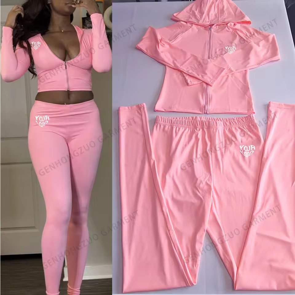 Custom 2 Piece Women's Yoga Sets Body Basics Zipper Hoodie Thumb Hole Jacket Flared Pants Leggings For Women Tracksuit Sets
