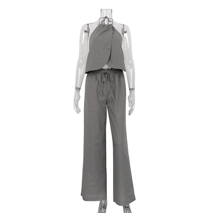 Boutique Wholesale 2024 Summer New Fashionable and Sexy Lace Up Sleeveless Vest Wide Leg Pants Women's Set
