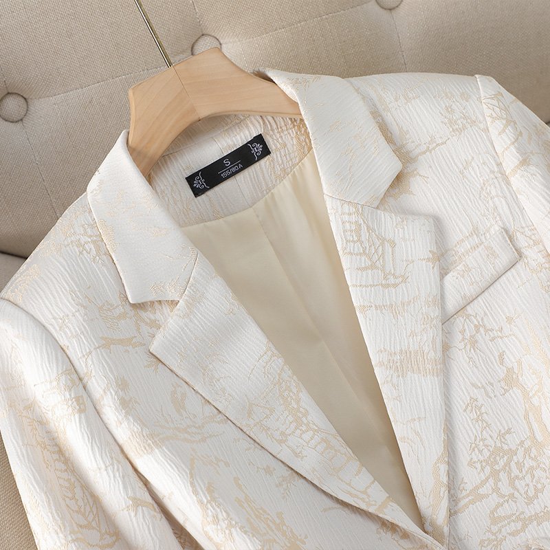 2024 Spring New Style Women's Jacquard Blazer Chinese National Style with Buckle Design