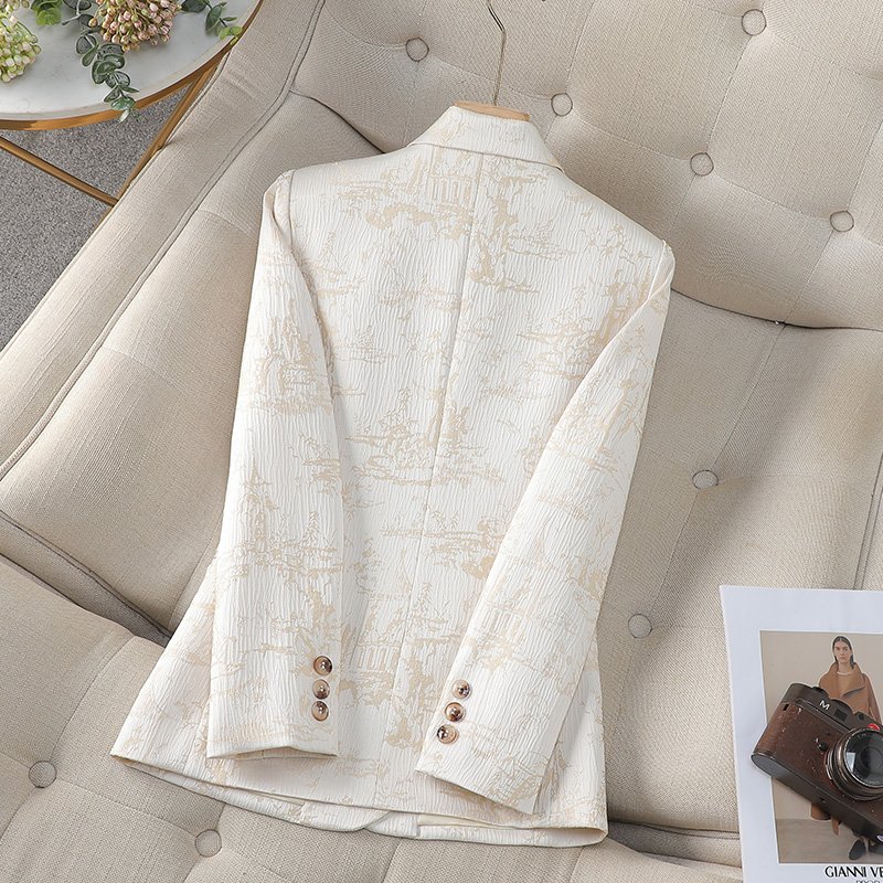 2024 Spring New Style Women's Jacquard Blazer Chinese National Style with Buckle Design