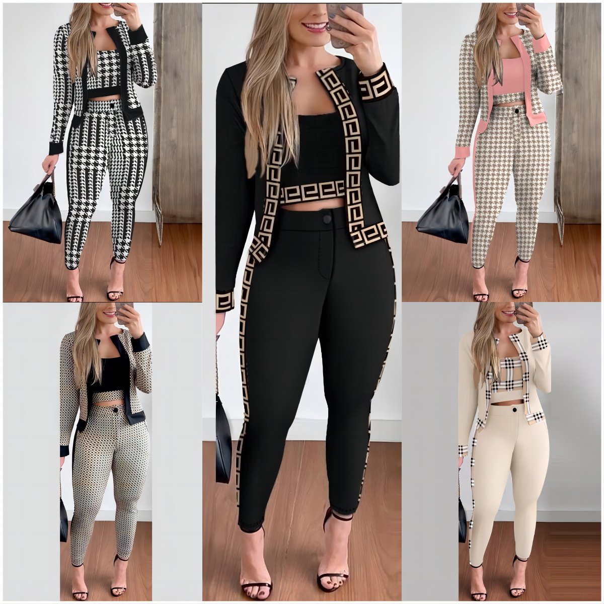 Spring Fall Street Trendsetter Women Clothing Ladies Tank Crop Top Cardigan Coat Tight Pants Three Piece Women's Sets