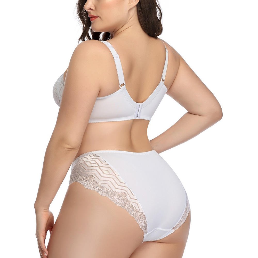 2022 Plus Size Women Bra Panties Set Breathable Transparent Lace Embroidery Back Close Wire Bra Set