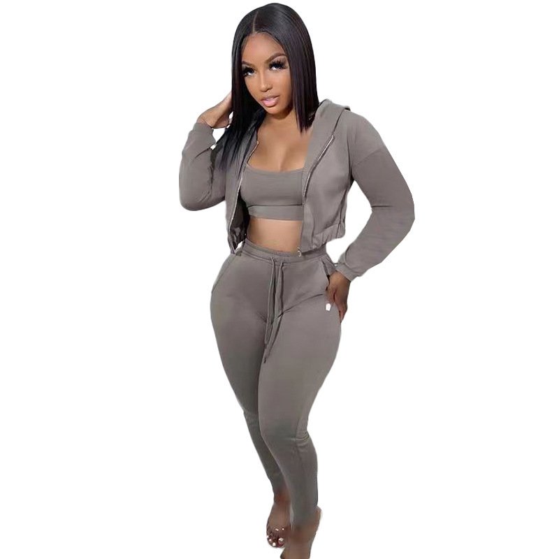 Wholesale High Quality Streetwear 3 Piece Blank Plain Short Tracksuits Outfits Sports Custom Logo Plus Size Cotton Women'S Sets
