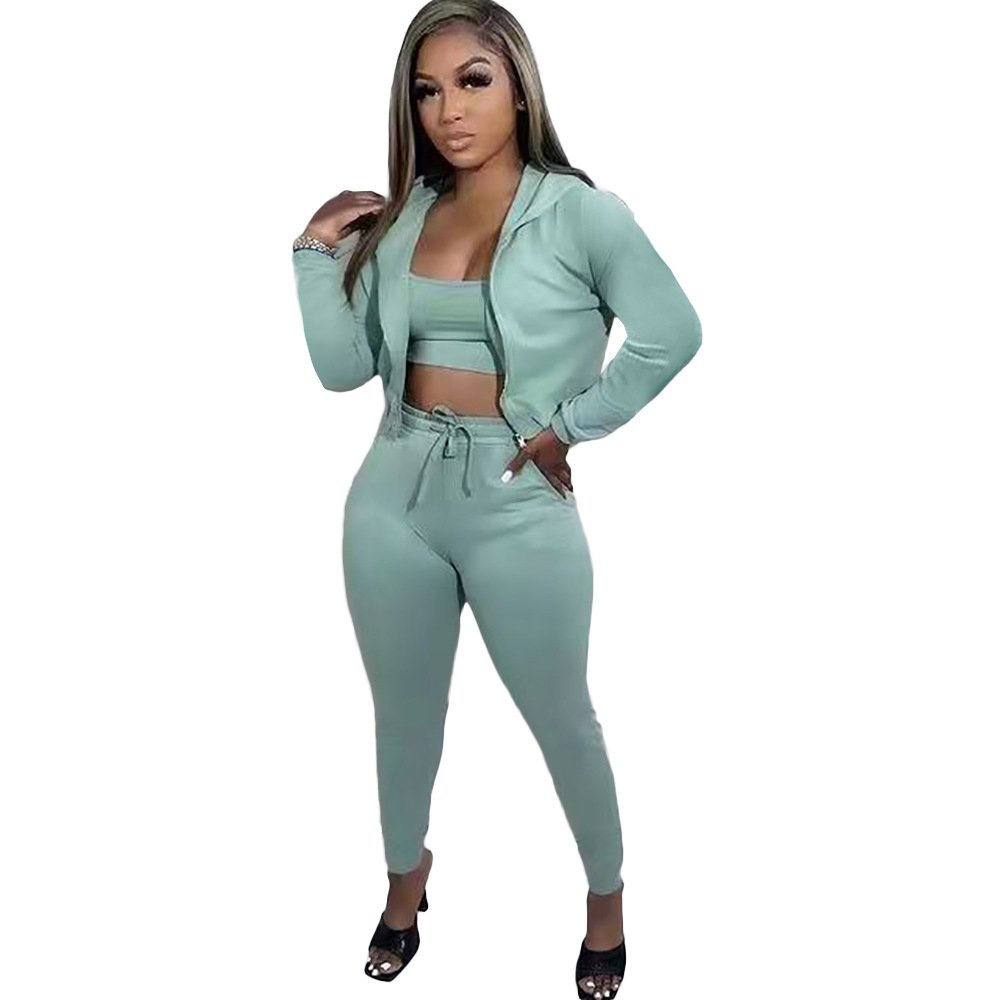 Wholesale High Quality Streetwear 3 Piece Blank Plain Short Tracksuits Outfits Sports Custom Logo Plus Size Cotton Women'S Sets