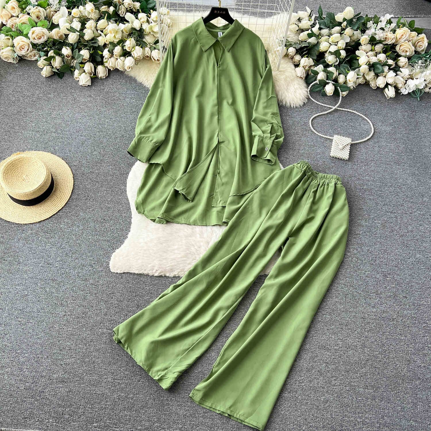 Women's Sets Spring Fashion Print Shirt High Waist Casual Pants 2 Piece Set Women Clothing Wholesale