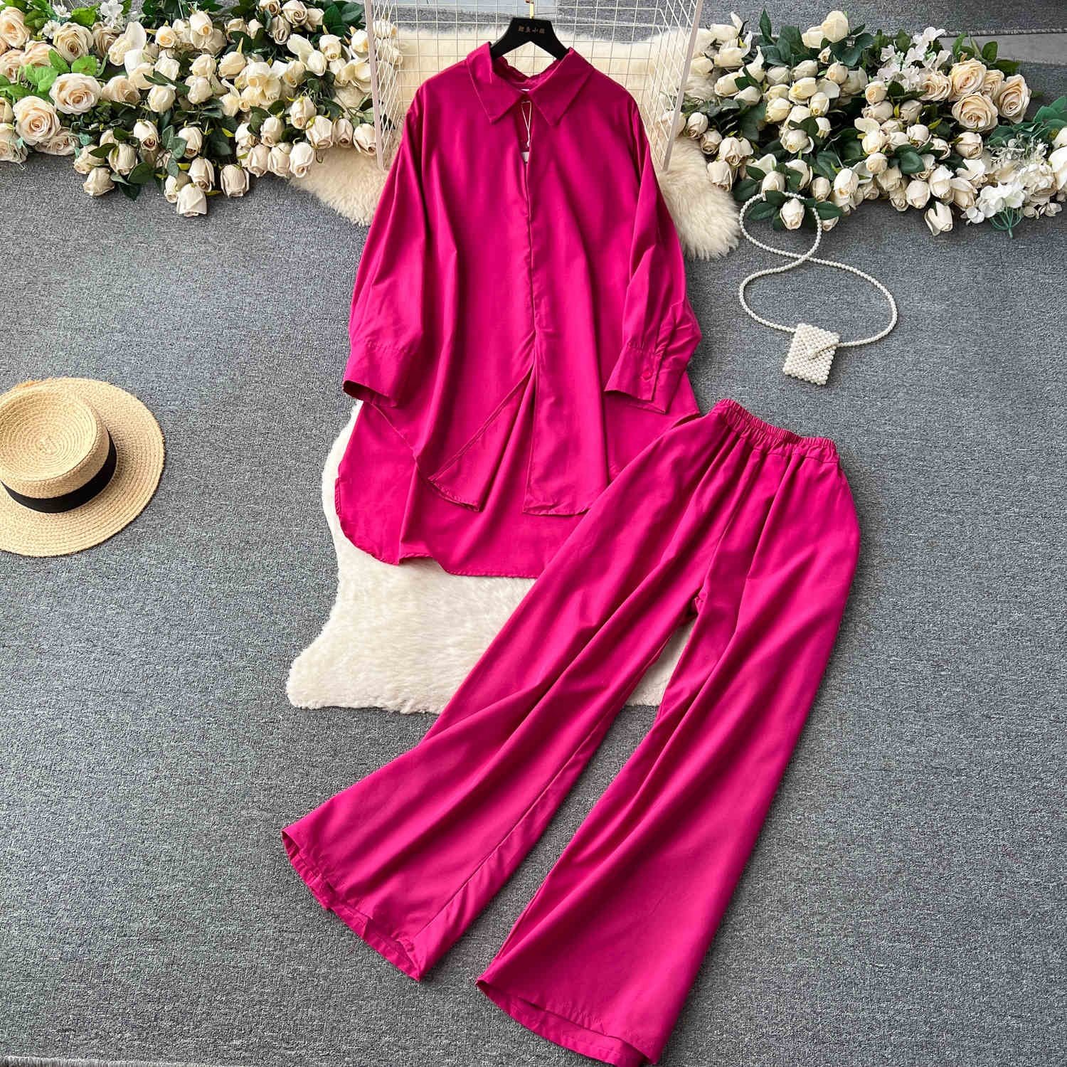 Women's Sets Spring Fashion Print Shirt High Waist Casual Pants 2 Piece Set Women Clothing Wholesale