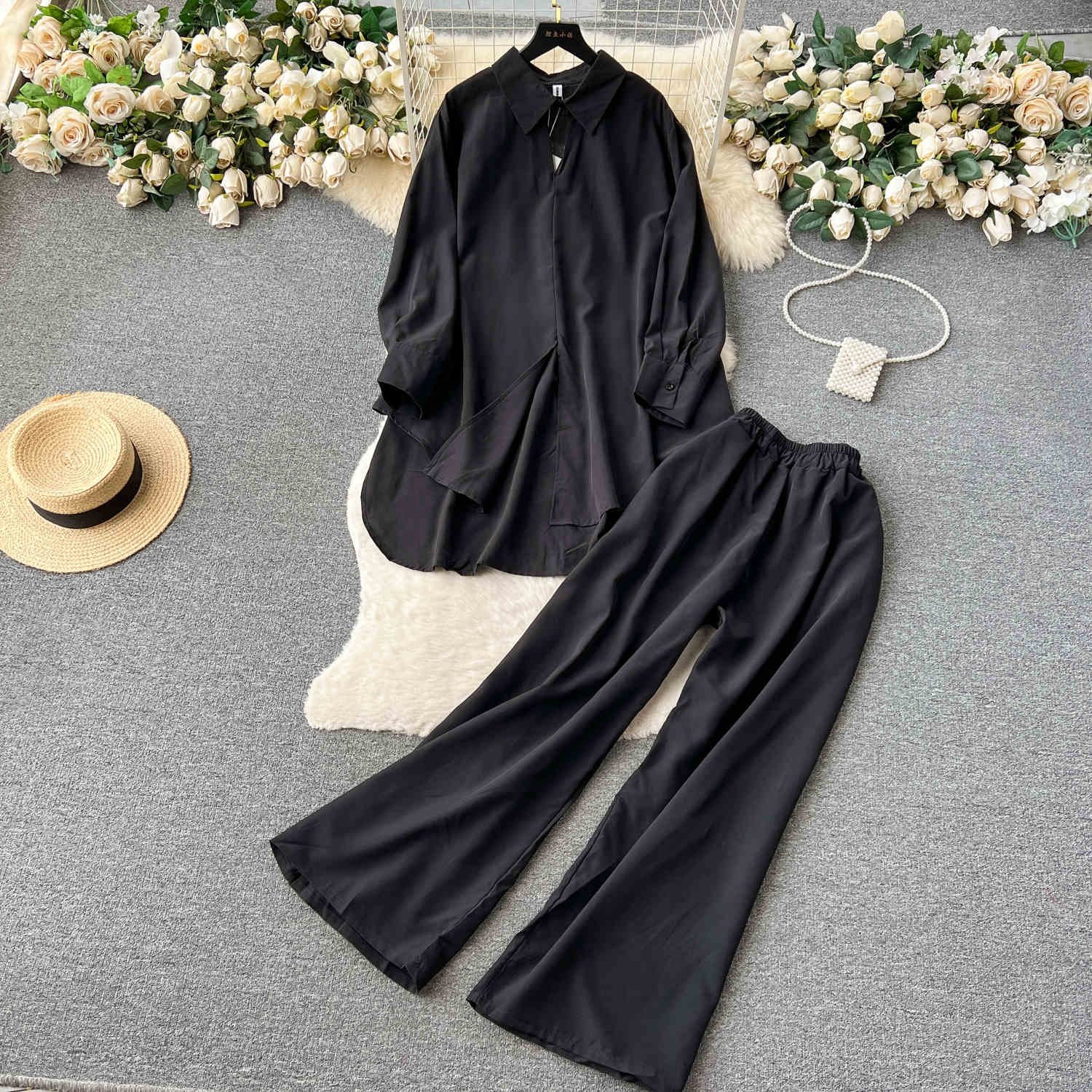 Women's Sets Spring Fashion Print Shirt High Waist Casual Pants 2 Piece Set Women Clothing Wholesale