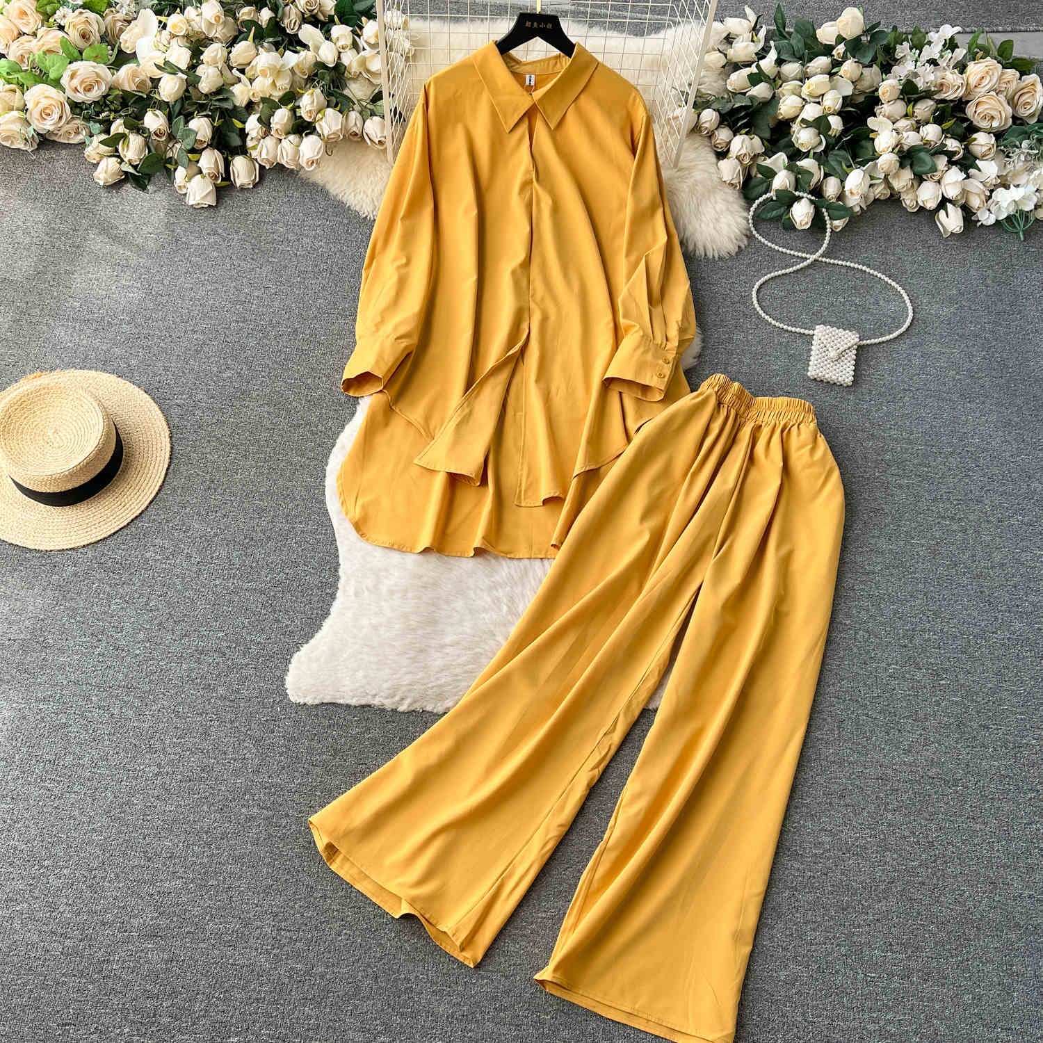 Women's Sets Spring Fashion Print Shirt High Waist Casual Pants 2 Piece Set Women Clothing Wholesale