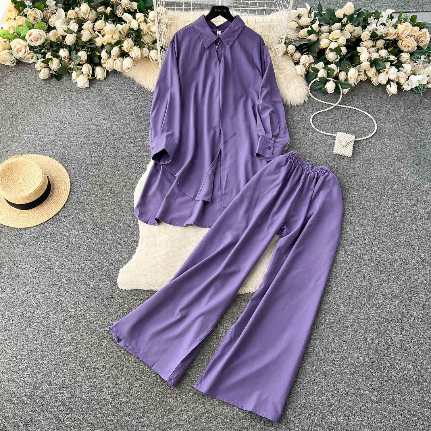 Women's Sets Spring Fashion Print Shirt High Waist Casual Pants 2 Piece Set Women Clothing Wholesale