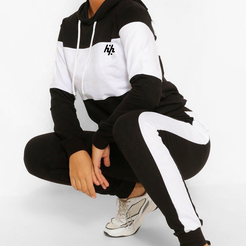 New Style Women's Fashion COLOUR BLOCK HOODY TRACKSUIT Set Long Sleeves tracksuits Women's To Selling Tracksuits Women's Set