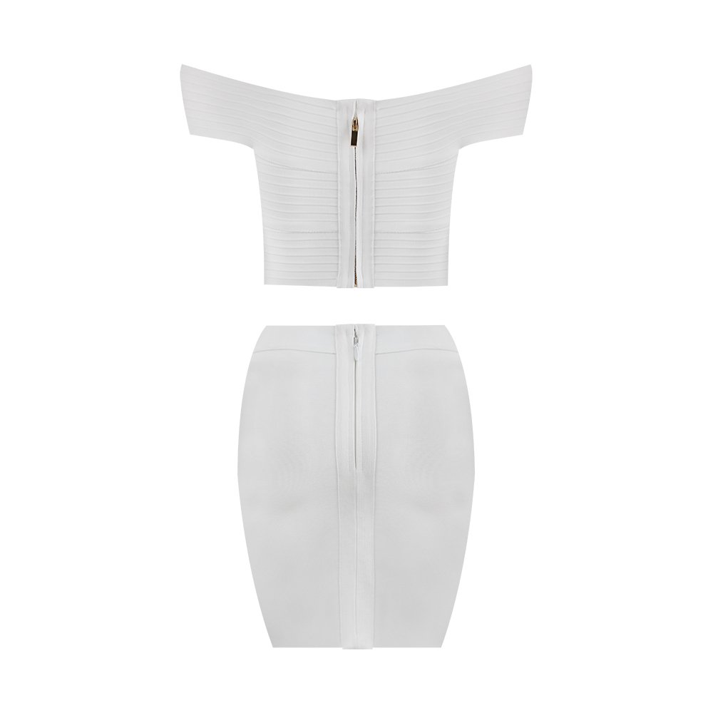 New Women's White One Shoulder Short Section Open Hip Dress Two-piece