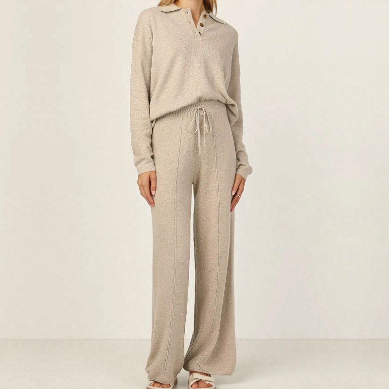 Plus size women's sets Long sleeves polo knitted top and wide leg pants pants two piece lounge sweater set