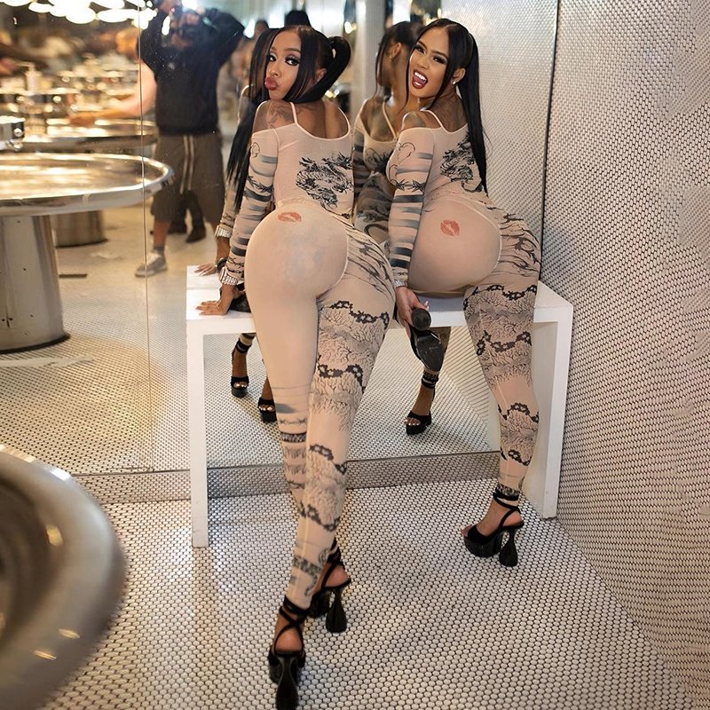 36282 Fashion Print Women's Set Night Club Wear 2 Piece Pant Set