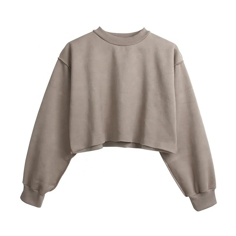Custom logo design fashion women's crop top sweatshirt short length long sleeve cropped sweatshirt for women