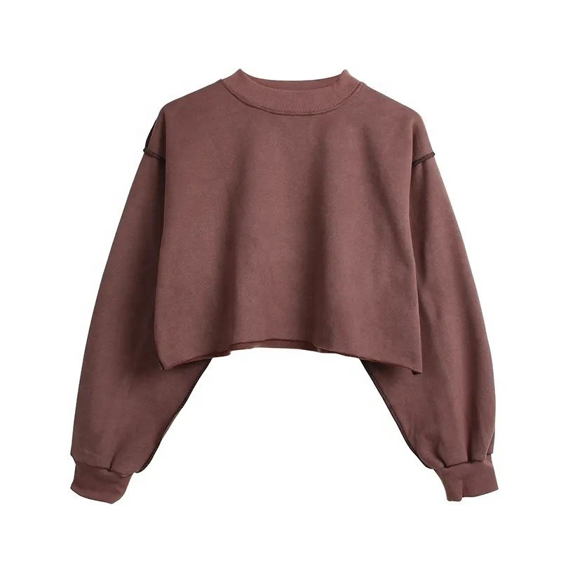 Custom logo design fashion women's crop top sweatshirt short length long sleeve cropped sweatshirt for women