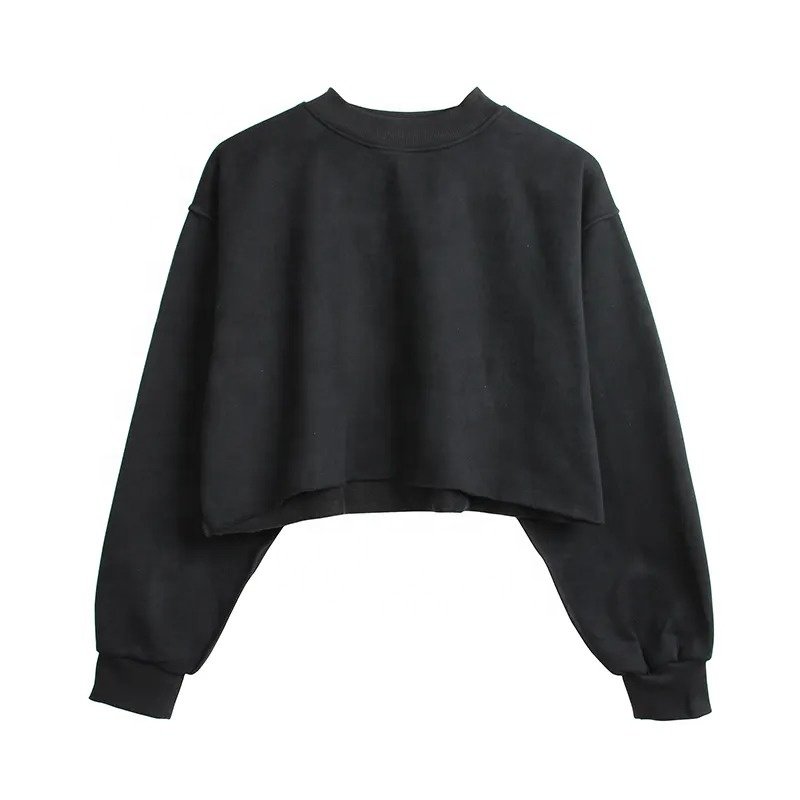 Custom logo design fashion women's crop top sweatshirt short length long sleeve cropped sweatshirt for women