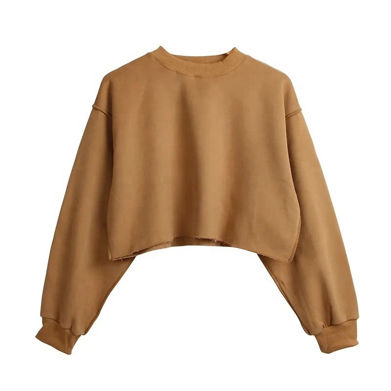 Custom logo design fashion women's crop top sweatshirt short length long sleeve cropped sweatshirt for women