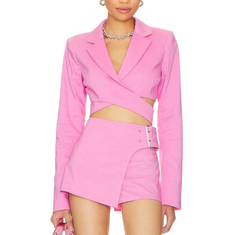 High Quality blazers Clothes Custom Casual short blazer suit set for ladies sets pink sexy women's suits
