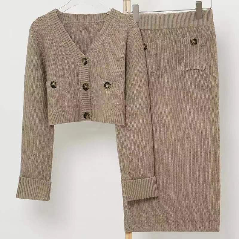 Hot Selling European and American Women's Clothing Autumn and Winter New Fashion Long Sleeve Sweater Suit Two Piece Set
