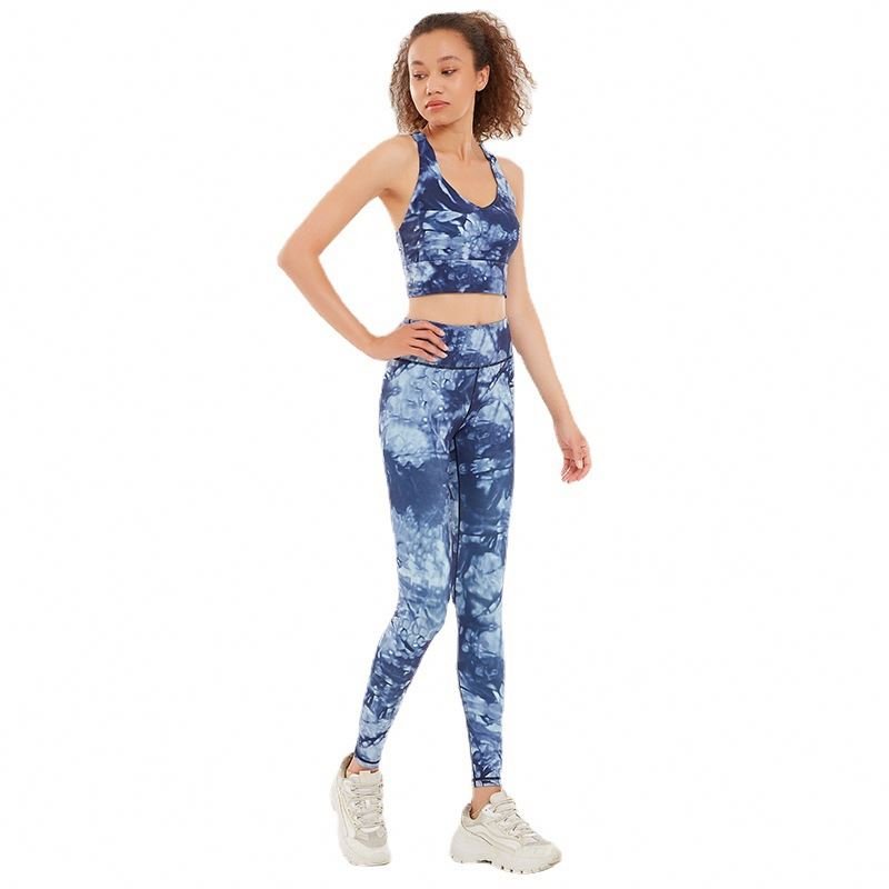 Custom Logo Plus Size Two Piece Sportswear Gym Fitness Sets Activewear Suit Sports Bra Leggings Printed Women Yoga Sets