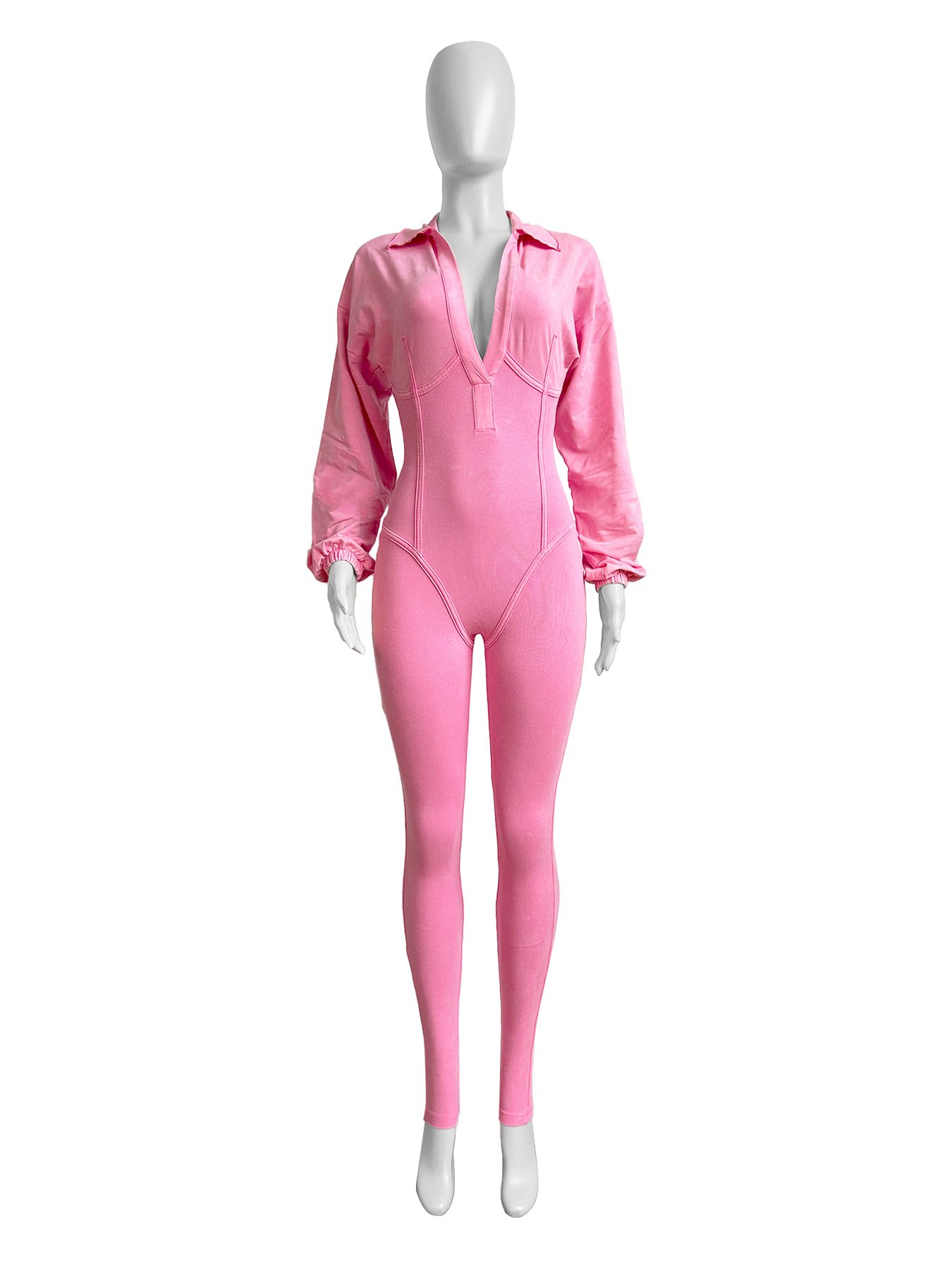 Wholesale Washed And Distressed Women'S Clothing Sexy V Neck Two Piece Set Long Sleeve Jumpsuit Casual Legging Women'S Sets
