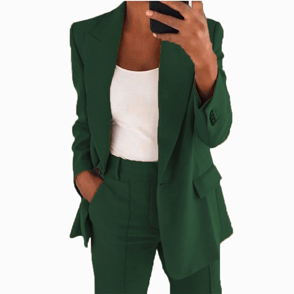 Women Oversized 2 Piece Business Casual Outfits Long Sleeve Open Front Lapel Collar Blazer Pants Set Work Pant Suits