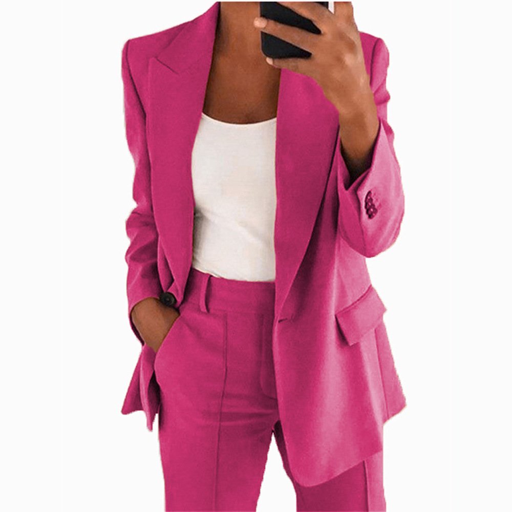 Women Oversized 2 Piece Business Casual Outfits Long Sleeve Open Front Lapel Collar Blazer Pants Set Work Pant Suits