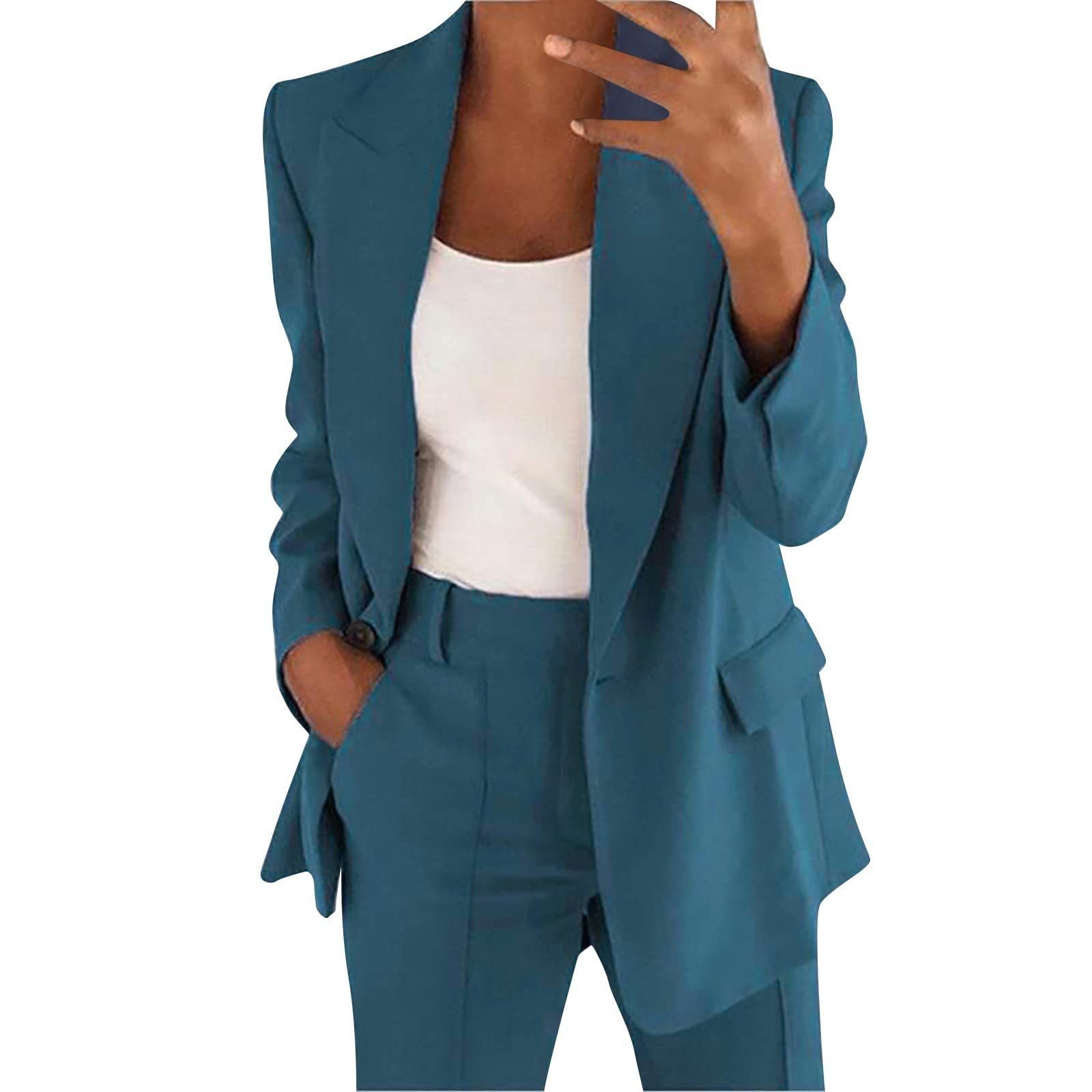Women Oversized 2 Piece Business Casual Outfits Long Sleeve Open Front Lapel Collar Blazer Pants Set Work Pant Suits