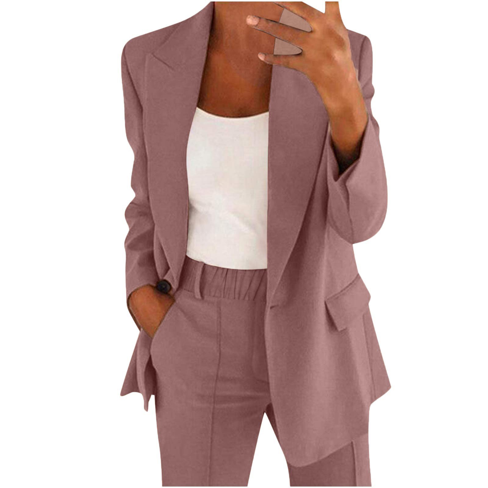 Women Oversized 2 Piece Business Casual Outfits Long Sleeve Open Front Lapel Collar Blazer Pants Set Work Pant Suits