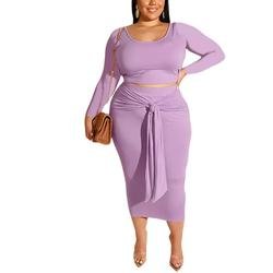 Woman skinny long sleeve tops and midi skirts plus size sets