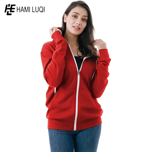 Wholesale plain colors High Quality 100% Polyester Fleece Hoodie Custom Long Sleeve zipper Women Hoodies sweater